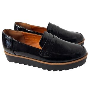 Chinese Laundry Black Patent Leather Platform Penny Loafer Shoes Size 8 NEW